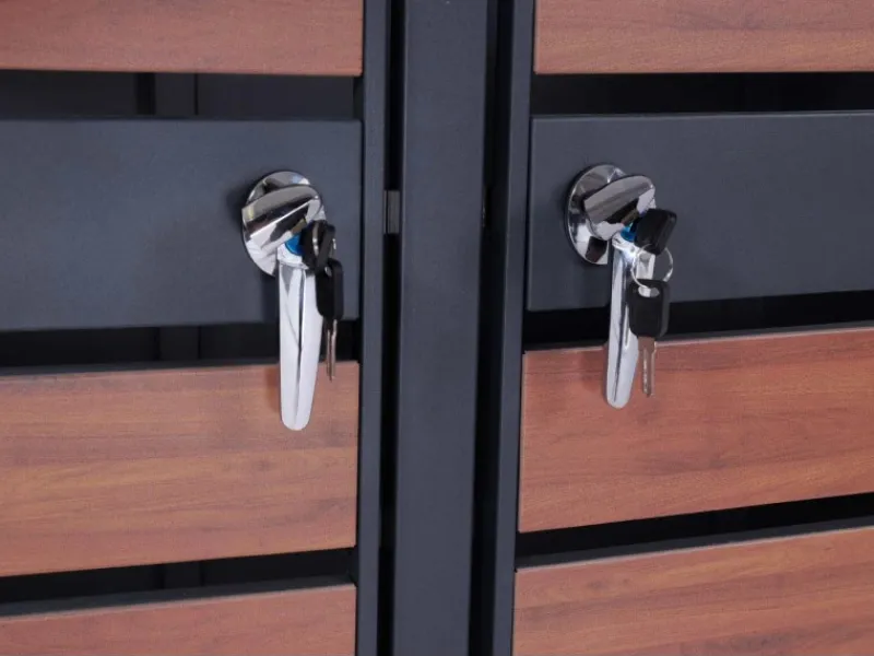 3er Mülltonnenverkleidung J81 Kirsche-Holzoptik Dunkelbraun 117x200x80cm*MCW Sale