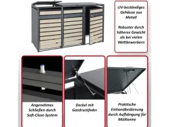 3er Mülltonnenverkleidung J81 Kirsche-Holzoptik Dunkelbraun 117x200x80cm*MCW Sale