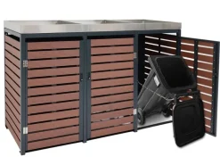 MCW Mülltonnenboxen|3er Mülltonnenverkleidung K14 Walnuss-Holzoptik 124x200x84cm