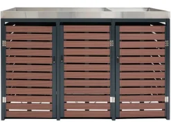 MCW Mülltonnenboxen|3er Mülltonnenverkleidung K14 Walnuss-Holzoptik 124x200x84cm