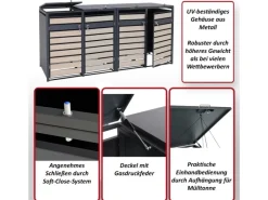MCW Mülltonnenboxen|4er Mülltonnenverkleidung J81 Kirsche-Holzoptik Dunkelbraun 117x264x80cm