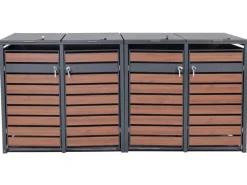 MCW Mülltonnenboxen|4er Mülltonnenverkleidung J81 Kirsche-Holzoptik Dunkelbraun 117x264x80cm