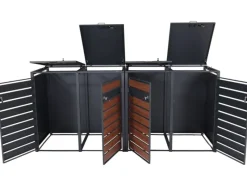 MCW Mülltonnenboxen|4er Mülltonnenverkleidung J81 Kirsche-Holzoptik Dunkelbraun 117x264x80cm