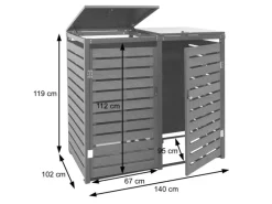 2er-/4er-Mülltonnenverkleidung K14 Anthrazit 119x140x102cm*MCW New