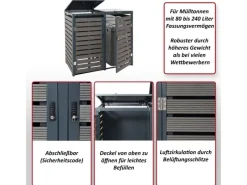 2er-/4er-Mülltonnenverkleidung K14 Anthrazit 119x140x102cm*MCW New