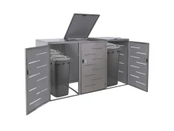 3er-/6er-Mülltonnenverkleidung E83 Edelstahl 85kg 116x212x98cm Silber*MCW Sale