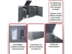 3er-/6er-Mülltonnenverkleidung E83 Edelstahl 85kg 116x212x98cm Silber*MCW Sale