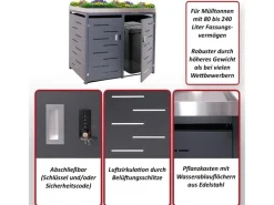 2er-Mülltonnenverkleidung H40 125x134x84cm Anthrazit*MCW