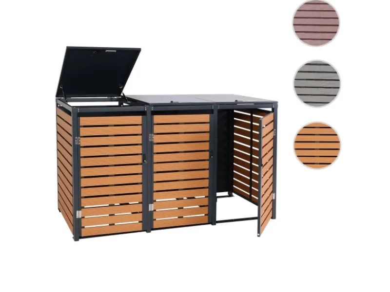 3er-Mülltonnenverkleidung K14 3x120l Teak-Optik 119x205x84cm*MCW Outlet