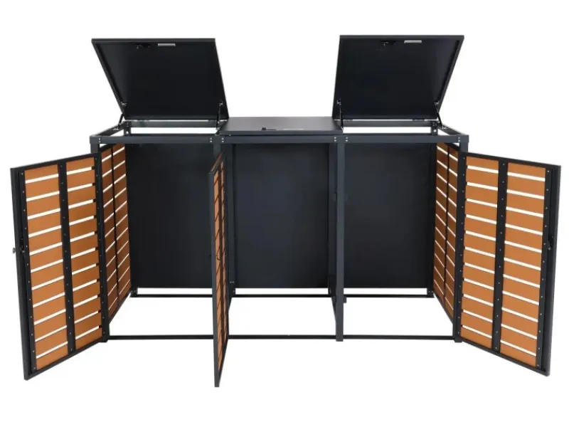 3er-Mülltonnenverkleidung K14 3x120l Teak-Optik 119x205x84cm*MCW Outlet