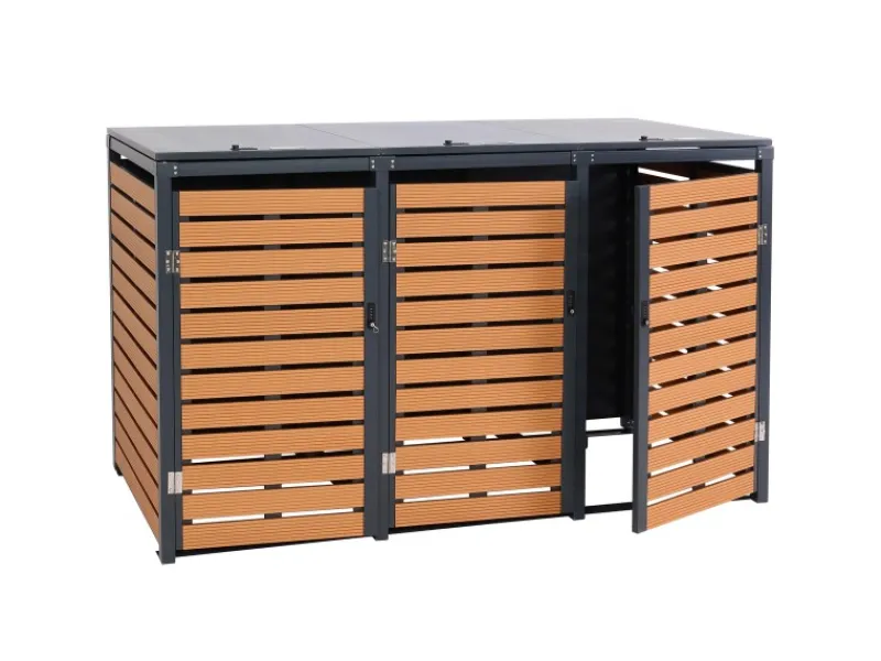 3er-Mülltonnenverkleidung K14 3x120l Teak-Optik 119x205x84cm*MCW Outlet