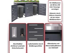 MCW Mülltonnenboxen|3er-Mülltonnenverkleidung H40 125x198x84cm Anthrazit