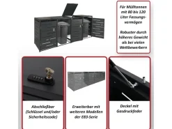 MCW Mülltonnenboxen|4er-Mülltonnenverkleidung E83 Edelstahl 99kg 117x263x80cm