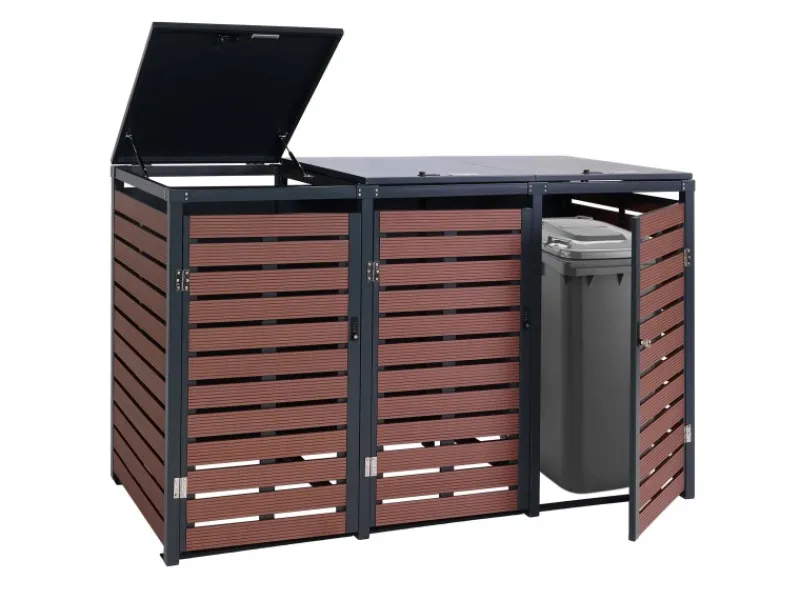 3er-Mülltonnenverkleidung K14 3x120l Walnuss-Holzoptik 119x205x84cm*MCW Sale