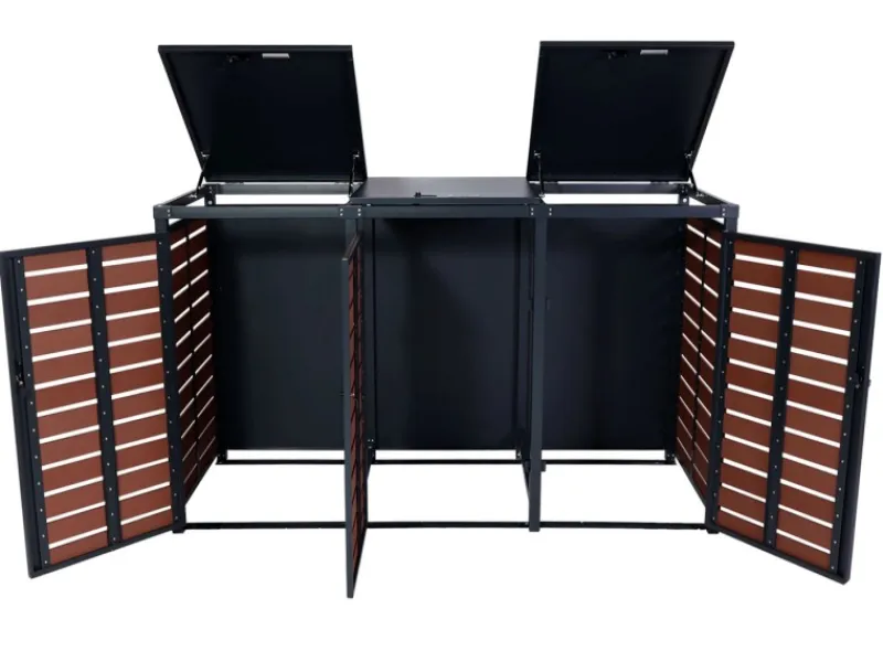 3er-Mülltonnenverkleidung K14 3x120l Walnuss-Holzoptik 119x205x84cm*MCW Sale