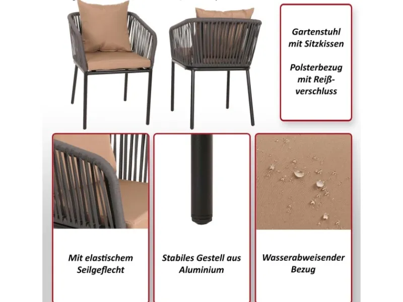 MCW Gartenstühle|2er-Set Gartenstuhl N41 Kissen Taupe