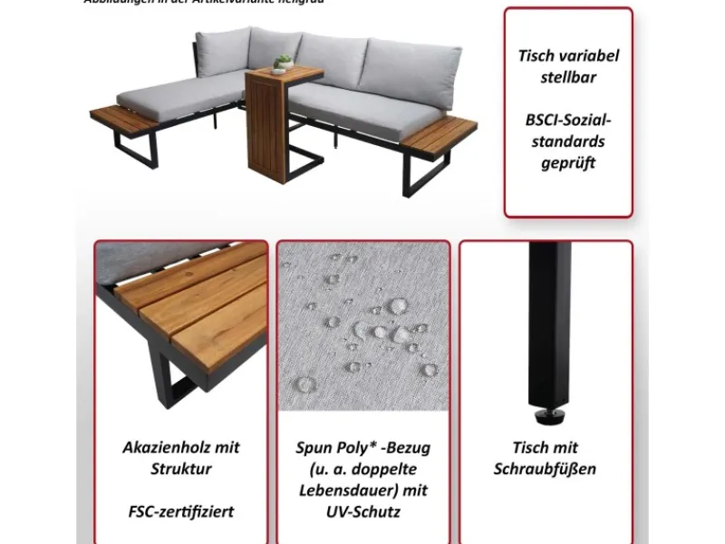 MCW Gartenmöbel-Sets|Garten Garnitur L27 3er-Set Dunkelgrau