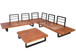 MCW Lounge-Gartenmöbel|Garten-Garnitur H54 2er-Set Braun Polster Dunkelgrau