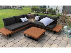 MCW Lounge-Gartenmöbel|Garten-Garnitur H54 2er-Set Braun Polster Dunkelgrau