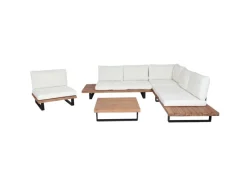 MCW Gartenmöbel-Sets|Garten-Garnitur H54 4er-Set Hellbraun Polster Cremeweiß