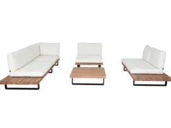 MCW Gartenmöbel-Sets|Garten-Garnitur H54 4er-Set Hellbraun Polster Cremeweiß