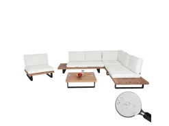 MCW Gartenmöbel-Sets|Garten-Garnitur H54 4er-Set Hellbraun Polster Cremeweiß