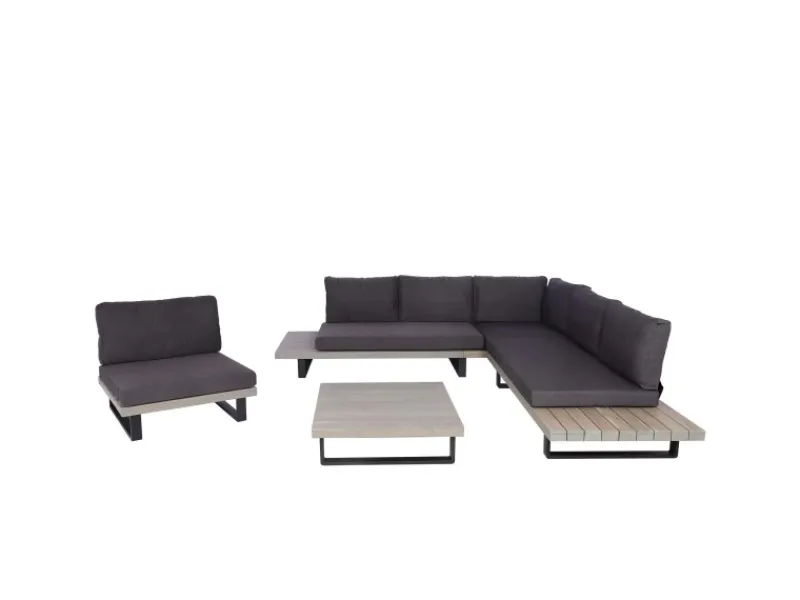 MCW Gartenmöbel-Sets|Garten-Garnitur H54 4er-Set Grau Polster Dunkelgrau