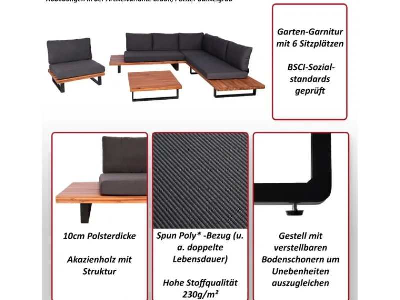 MCW Gartenmöbel-Sets|Garten-Garnitur H54 4er-Set Grau Polster Dunkelgrau