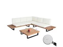 Garten-Garnitur H54 2er-Set Hellbraun Polster Cremeweiß*MCW