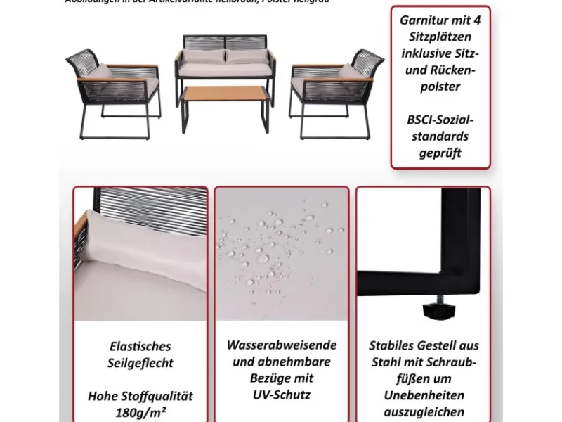 MCW Gartenmöbel-Sets|Garten-Garnitur K42 4er-Set