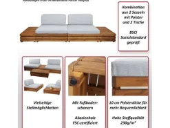 MCW Gartenmöbel-Sets|Garten-Garnitur L28 4er-Set Polster Dunkelgrau