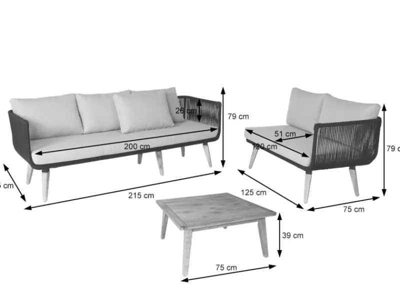 MCW Gartenmöbel-Sets|Garten-Garnitur L30 2er-Set Polster Hellgrau