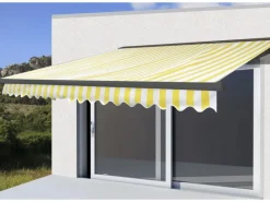 Kassetten-Markise H122 mit Volant 4x3m Polyester Gelb/Weiß Anthrazit*MCW Outlet