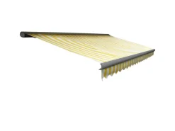 Kassetten-Markise H122 mit Volant 4x3m Polyester Gelb/Weiß Grau*MCW Outlet