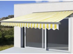 Kassetten-Markise H122 mit Volant 4x3m Polyester Gelb/Weiß Grau*MCW Outlet