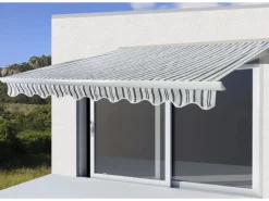 Kassetten-Markise H124 mit Volant 5x3m Polyester Grau/Weiß*MCW Sale