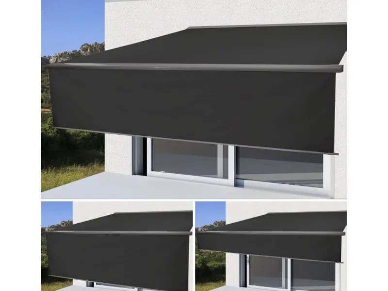 MCW Markisen|Kassetten-Markise H124 Volant Ausfahrbar 4x3m Polyester Grau