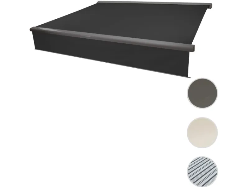 MCW Markisen|Kassetten-Markise H124 Volant Ausfahrbar 4x3m Polyester Grau