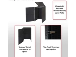 Mülltonnenverkleidung E25 120l Schwarz 110x65x66cm*MCW Hot