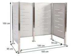 MCW Mülltonnenboxen|Mülltonnen-Zaun J55 Edelstahl 150x165x85cm Silber