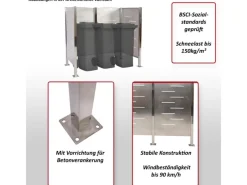 MCW Mülltonnenboxen|Mülltonnen-Zaun J55 Edelstahl 150x165x85cm Silber