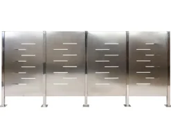 MCW Mülltonnenboxen|Mülltonnen-Zaun J55 Edelstahl 150x325x85cm Silber