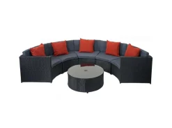 Poly-Rattan Garnitur E17 Rund Polster Dunkelgrau Kissen Terracotta*MCW Hot