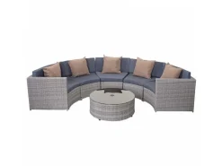 MCW Gartenmöbel-Sets|Poly-Rattan Garnitur E17 Rund Polster Dunkel Kissen Beige