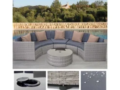 MCW Gartenmöbel-Sets|Poly-Rattan Garnitur E17 Rund Polster Dunkel Kissen Beige