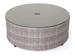 MCW Gartenmöbel-Sets|Poly-Rattan Garnitur E17 Rund Polster Dunkel Kissen Beige