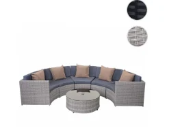 MCW Gartenmöbel-Sets|Poly-Rattan Garnitur E17 Rund Polster Dunkel Kissen Beige