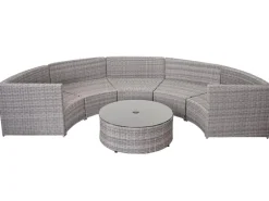 MCW Gartenmöbel-Sets|Poly-Rattan Garnitur E17 Rund Polster Dunkel Kissen Beige