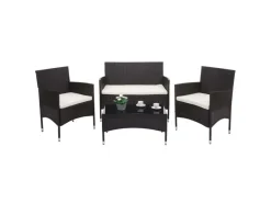 MCW Lounge-Gartenmöbel|Gartenmöbel-Sets|Poly-Rattan Garnitur F55 4-teilig Kissen Creme