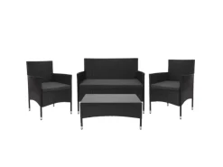 Poly-Rattan Garnitur F55 4-teilig Kissen Dunkelgrau*MCW Discount
